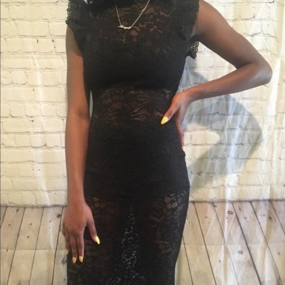 Valentine Black Sheer Lace Midi Dress - Picture 6 of 8